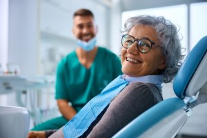 Older woman sitting in exam chair